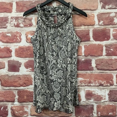 Camisa Spense Top Mujer Mediana Negra Crema Satén Floral Encaje Popover Foto 1 de 4