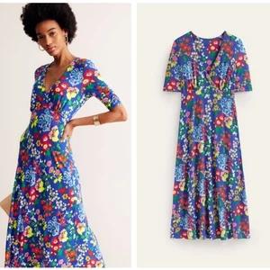 BODEN Rebecca Jersey Tea Midi Dress Blue Wildflower Sz 14R {M29} - Picture 1 of 5
