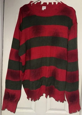 Suéter Pesadilla en Elm Street Para Hombre XL Rojo Verde Rayas Horror Envejecido Foto 1 de 3