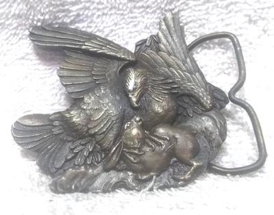 Eagle Capturing Rabbit 1974 Belt Buckle  Bergamot Brass Works Great Vintage - Image 1 of 4