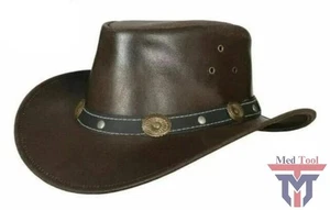 Men and Women Brown Genuine Leather Cowboy Western Hat - Picture 1 of 3