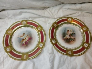 Pair Of Royal Vienna Plates Porcelain Gold Gilding Austria Aglaia & Artemis - Picture 1 of 21