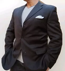 42L X 36 Pronto-Uomo Couture Black Pinstripe 2 Piece SUIT Super 120 Wool 3 Bt - Picture 1 of 13