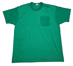VTG 80's Fruit Of The Loom Green Selvedged Pocket Single Stitch Shirt XXL USA
