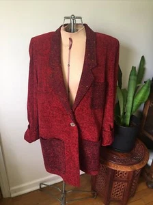 Bibi Stein Handwoven Red Chenille Blazer, M - Picture 1 of 10