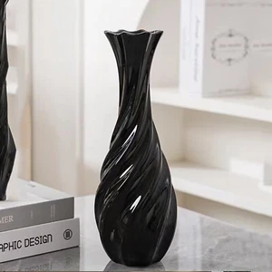 Black Ceramic Vase, 12" Flower Vase for Home Decor Living Room Table Centerpi... - Picture 1 of 7