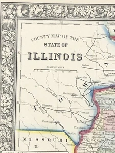 American State map from Mitchell's Atlas 1865 Illinois, Chicago Dated 1861 - Picture 1 of 6