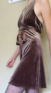 BCBG Maxazria Velvet Halter Dress SZ S Women's Brown Cocktail Dress Elegant - Picture 1 of 13