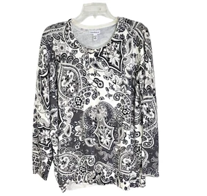 Croft Barrow Womens Gray Paisley Cardigan Long Sleeve Cotton Size 2X NWT - Picture 1 of 11