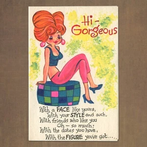 Unused Vintage 1960s Crystal Card BIRTHDAY Card FOR GIRL, Hi Gorgeous Face Style - Picture 1 of 6