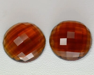 Juego de 2 cabujones redondos citrino Madeira hidrotermal de 26,5 quilates 17,5 mm cultivados en laboratorio  Foto 1 de 2