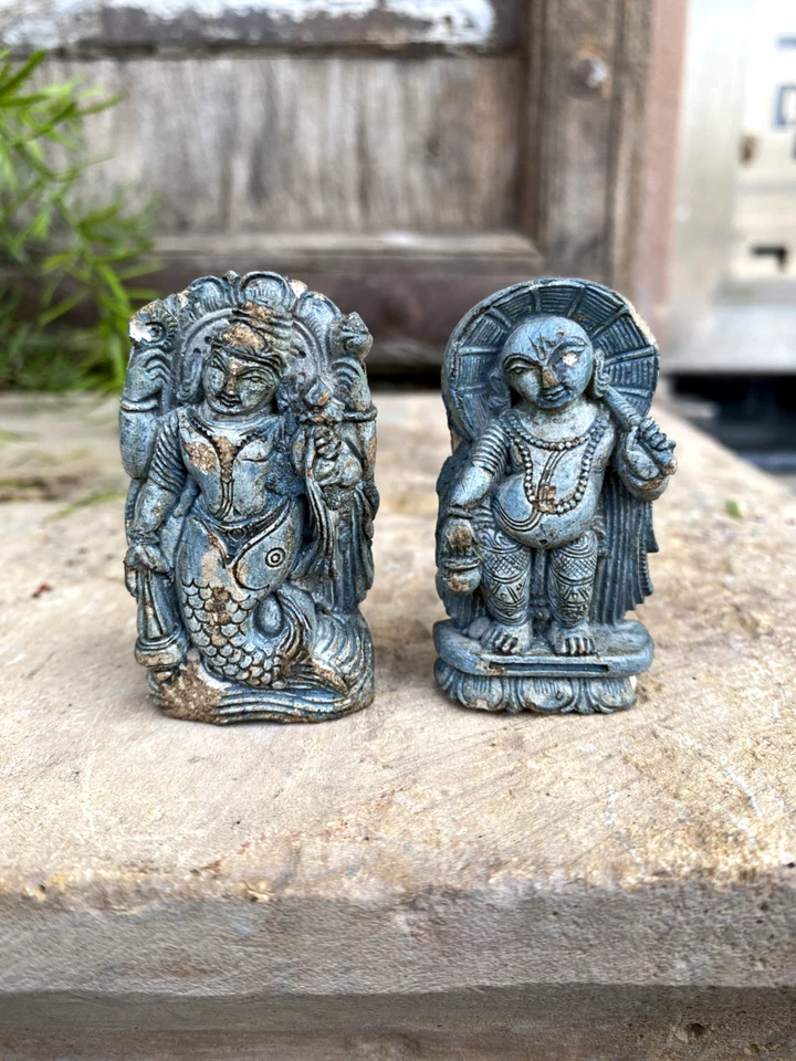 Antigua figura en miniatura del dios hindú gris fino Vishnu Daswatar Foto 1 de 4