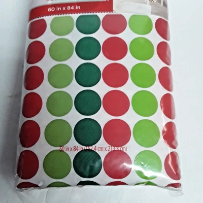 Christmas Red Green Polka Dots,   Tablecloth 60 x 84 Vinyl, Flannel Back - Image 1 of 2