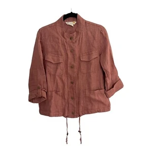 C&C California Size S Linen Jacket Rust Drawstring Hem Button Closure Pockets - Picture 1 of 7
