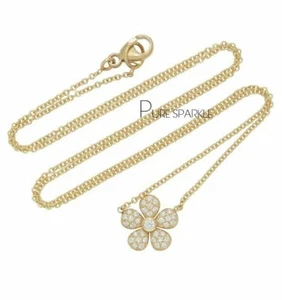 Oro 14K 0,30 quilates. Collar de cadena colgante floral de 16"" con diamantes creado en laboratorio - Imagen 1 de 4