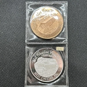 PA, West Chester Coin Club 1970 Last Trolley Silver Medal Token And Copper - Picture 1 of 4