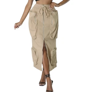 LOVE HIGHLIGHT Cargo Rock Gr. S Khaki Reißverschlusstaschen HS241 Gummibund Stretch - Bild 1 von 10