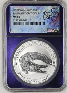2014 P $1 Australia Saltwater Crocodile NGC MS 69 - TraderBea Purple Core - Picture 1 of 8