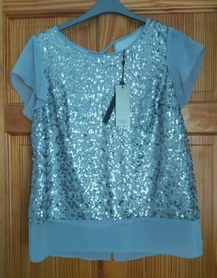 COAST DELMANO SEQUIN TOP SILVER SIZE 12 - Image 1 of 4