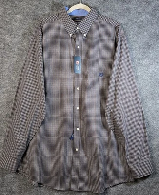 Camisa Chaps Para Hombres XL Alta Marrón Cuadros Fácil Cuidado Big Sky Bisonte Abotonada Nueva Foto 1 de 4