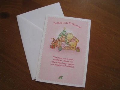 Winnie the Pooh 1st Christmas Baby Girl Greeting Card Hallmark w/Envelope - Image 1 of 3
