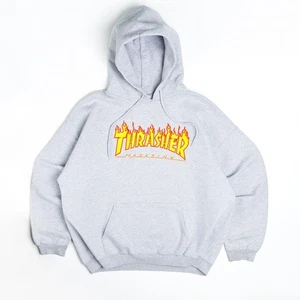 Thrasher Hoodie XL Grey Flame Logo Pullover Skateboarding Sweatshirt - Picture 1 of 11
