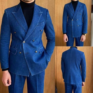 Traje de mezclilla vintage para hombre solapa de pico ancho boda formal negocios fiesta blazer - Imagen 1 de 8