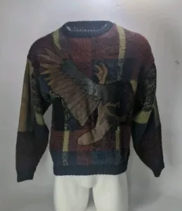 Suéter vintage para hombre escenas callejeras talla M mediano águila cuero sintético acrílico - Imagen 1 de 13