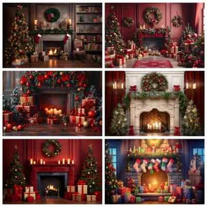 Christmas Fireplace Photography Backdrops Interior Xmas Tree Gifts PartyBackdrop - Picture 1 of 21