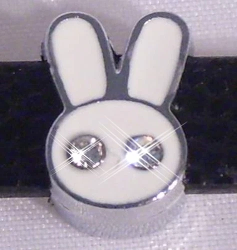  ♥ Hase Bunny weiß Strass Slider für Armband Slide Charm Schiebe Modul ♥ MLAB014 - Bild 1 von 1