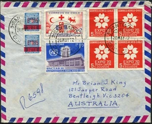 Chile Santiago Australien Einschreiben Luftpost Brief 1972 Lateinamerika Poststeuer - Bild 1 von 2