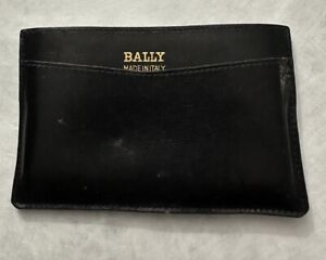 Bally Black Card Holder Wallet With Bally Gold Logo Made In Italy Vintage