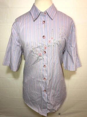 Camisa feminina Napa Valley tamanho G bordada listrada colorida com botões - Imagem 1 de 4