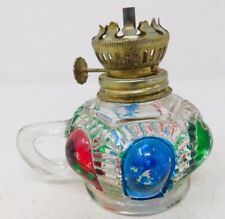 Multi-colored Pressed Glass Oil Lamp No Chimney Fingerhold #2 No Wick Vintage