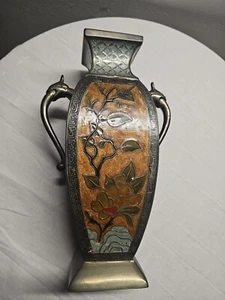 Vintage Penco Chempleve Enamel Cloisonne Stork Brass Vase - Picture 1 of 6