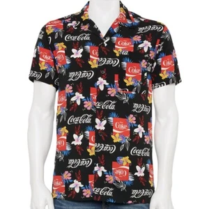 Coca Cola Button Down Rayon Floral Hawaiian Shirt Front Pocket Men’s Size M - Picture 1 of 3