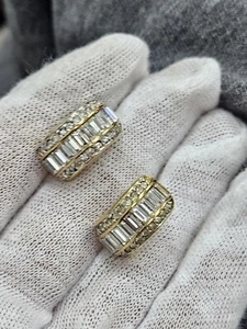 Vintage MONET Clear Baguette & Pave Round Rhinestones Gold Tone Post Earrings - Picture 1 of 8