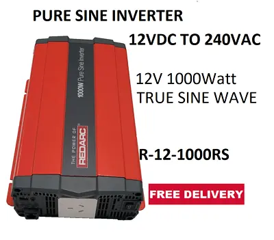 REDARC PURE SINE INVRTER 12V 1000Watt 12VDC TO 240VAC TRUE SINE WAVE R-12-1000RS • 596.18€