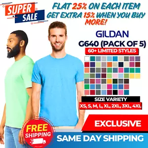 Pack Of 5 GD207 Gildan G640 Mens Short Sleeve Softstyle Cotton Ringspun T-Shirt - Picture 1 of 38