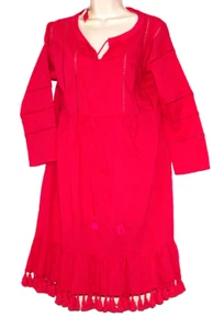 NWT Catherine Malandrino Cotton Fuchsia 3/4 Sleeve Fringe Dress Size:M - Picture 1 of 3