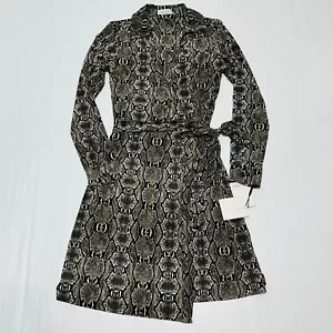 Abito Calvin Klein avvolgente donna 6 marrone stampa pelle di serpente cintura manica lunga nuovo con etichette - Foto 1 di 9