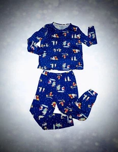SECRET TREASURES 2 Pc Pajamas Blue ANIMALS SKIING Top And Pants Women's Sz Small - Picture 1 of 11