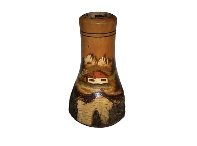 Jarrón de abedul vintage torneado y pintado a mano Adirondack cabaña montañas árboles Foto 1 de 4