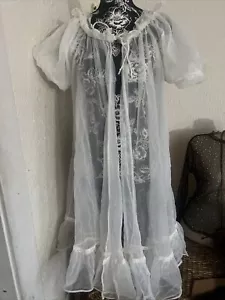 Lisette Al Sterling Vtg Chiffon Puff Sleeve Peignoir Swing Robe Sheer M Sexy Mod - Picture 1 of 14