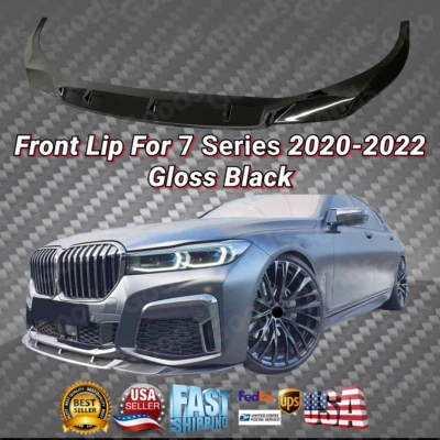 适用于 2020 - 2022 宝马 G12 740i 750Li 光泽黑色前保险杠唇下分离器套件 — 第 1/4 张图片