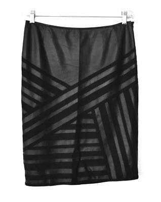 B0 Подлинный LAFAYETTE 148 Нью-Йорк черный в полоску кожаный карандаш юбка размер 6 $598 - Изображение 1 из 4