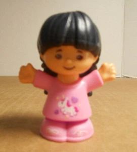 Fisher Price Little People Asian Girl Black Hair wearing Pink Unicorn Shirt G6 - Picture 1 of 6