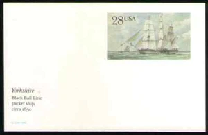 US. UX122. 28c. Yorkshire, Black Ball Line Packet Ship. Postal Card. MNH. 1988 - Picture 1 of 1