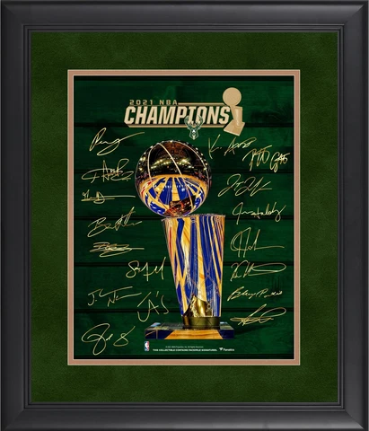 Milwaukee Bucks FRMD 11x14 2021 NBA Finals Champs Collage w Facsimile Cover
