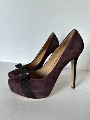 Salvatore Ferragamo платформе высоких каблуках замши глубокий фиолетовый с золотой пряжкой 10.5B - Изображение 1 из 4